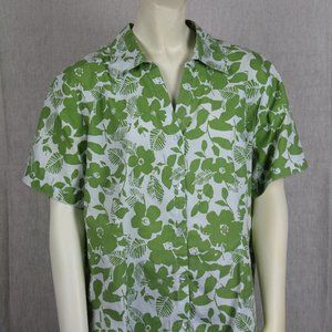Green Flower Hawaiian button up summer shirt